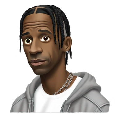 Iconic-style Candid Likeness Travis Scott:

A cool presence in streetwear, with focused eyes and laid-back stance. Known for his electric energy and innovative vibe, blending hype with a sense of mystery. sticker