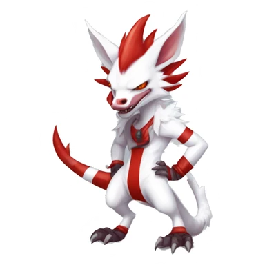 White edgy cute badass epic anthro modern albino sergal-vernid-Fakémon with red mane and red eyes, red stripes, red horns,  full body sticker