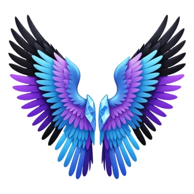 crystal angel wings, black feathers at the tips, hints of purple and blue, emoji style sticker
