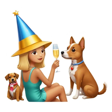 celebration birthday with a dog and watching sunset with many peoples sticker