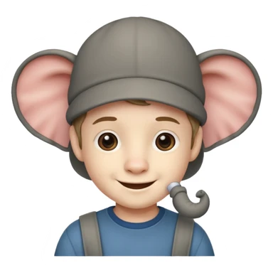 A boy that has a elephant hat sticker