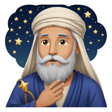 Middle Eastern sage with long beard stroking his beard while gazing up at stars in night sky sticker