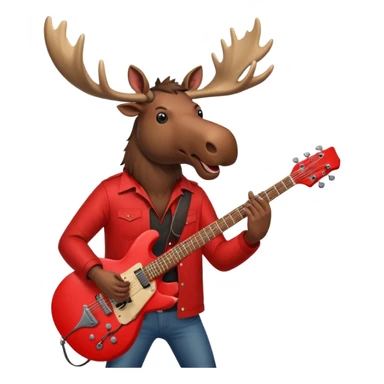 A evil moose headed man with a red electric guitar. The guitar should be pointing directly in the air. And the moose man should look evil and intimidating. sticker