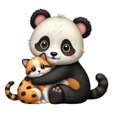 Panda hugging a calico cat sticker