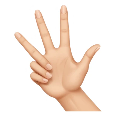 right hand making the American Sign Language 'E' gesture, fingers curled to form the letter E, no text sticker