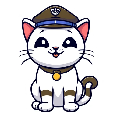 smirking cat wearing a cadet hat sticker
