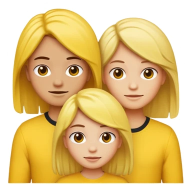 three people, all yellow emoji skin color but different hair colors next to each other  sticker