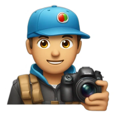 Un chico con una gorra para atras roja con una camara en la mano sticker