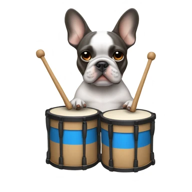 blue and tan french bulldog holding drumming sticker