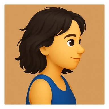 turn the second man in emoji style of the 1st image, match the facial features and match dressing style of the 2nd image, she is wearing blue tank top lose, side pose sticker