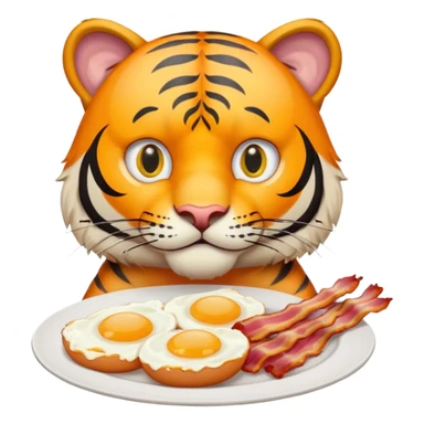 Tiger with plate of eggs and bacon in front of him  sticker