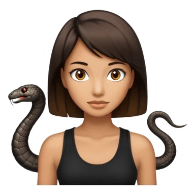 Femme brune yeux marron avec une coupe carré noir , femme couleur de peau typé, avec un cobra a côté , débardeur noir sticker