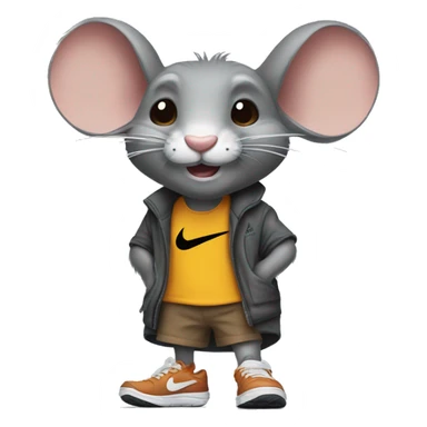 A rat with a beard and rabbit teeths and wearing shoes of nike sticker