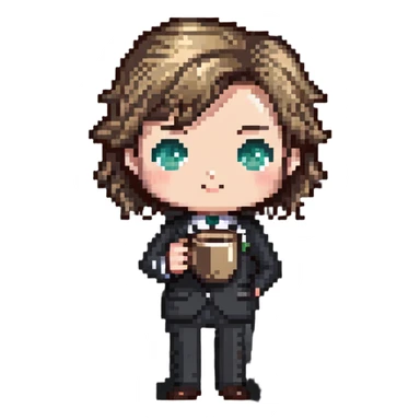chibi office manager with coffee mug sticker