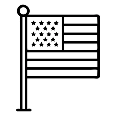 black and white upright American flag, modern icon style, sharp lines, no color sticker