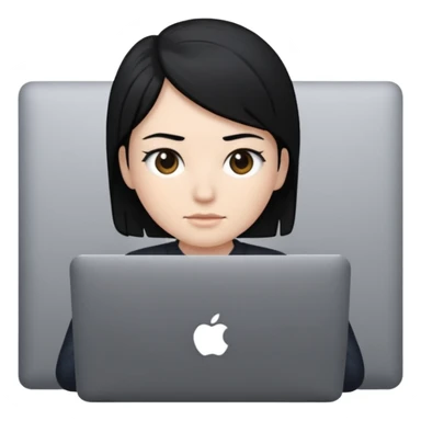 A marketer with a black macbook with black hair sticker