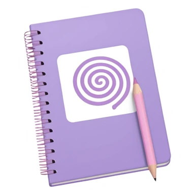 pastel purple spiral-bound notebook labeled 'schedule' in white, with a soft pink pencil resting on it, iOS emoji style sticker