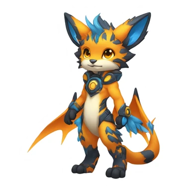 Anthro-Edgy-Cool-Blue-Orange-Yellow-Contrast-Colors-Fantasy-Fur-Sona-Chibi-Shiny-Fakémon-Hybrid full body sticker