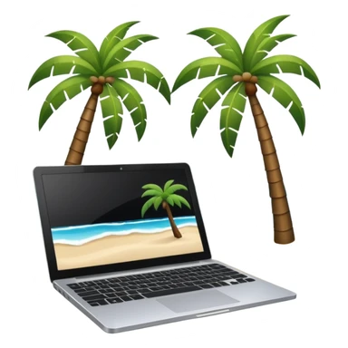 An open laptop on the beach. bildschirm ist schwarz und im hintergrund sind palmen, meer sticker
