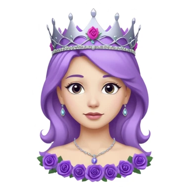 Purple rose flower, silver circle plaque, silver tiara sticker