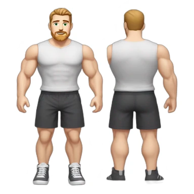 Full height Pale skinned muscular man With Realistic eyes and mouth, light brown hair and stubble In dark gray sleeveless mike, black oversize sports shorts, watch and white sneakers. sticker