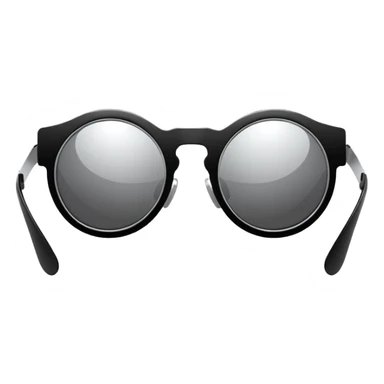 Minimalistic futuristic sunglasses emoji, metallic black and white, reflective lenses, smooth frame, flat vector, clean modern style sticker