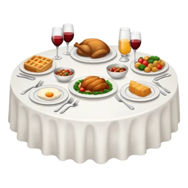 A table with white tablecloth and dinner  sticker