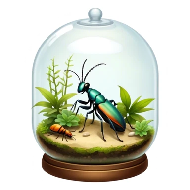 Close-up of home insects showcasing beetles, praying mantises and other exotic species in vivid detail, with natural textures of the terrarium. Soft lighting highlights their features. Transparent background. sticker