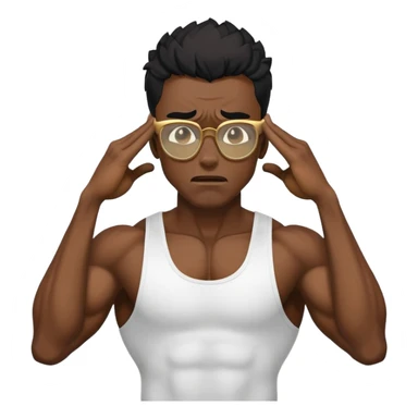 black skinny bodybuilder with gold glasses frustrated pulling hair sticker