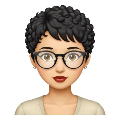 woman pixie curly cut black hair with glasses sticker