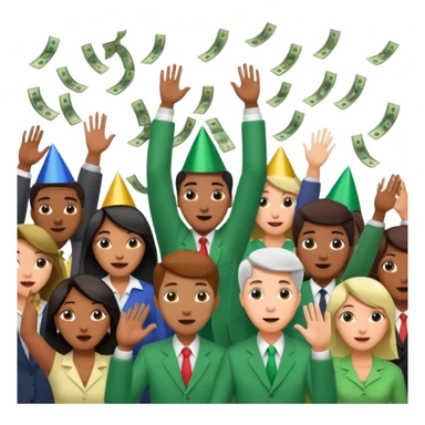 money falling onto a group of people sticker