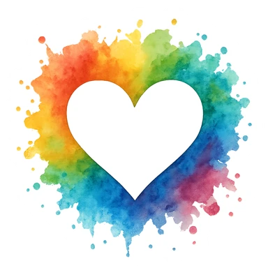 heart icon with a rainbow watercolor splash, digital illustration sticker