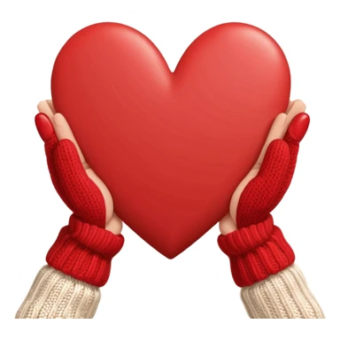 hands in mittens make a heart sticker