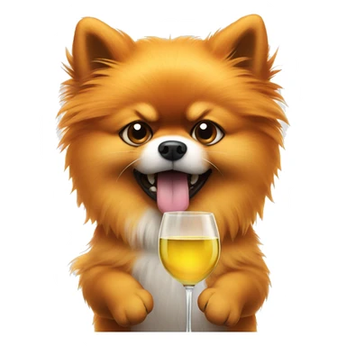 angry orange pomeranian holding white wine in paw sticker