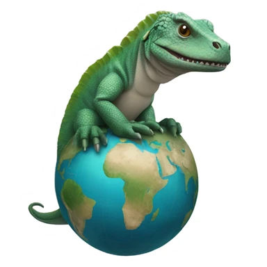A komodo holding a world globe sticker