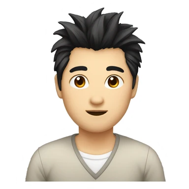 Asian, round face, brown eyes, spiked hair, black hair, teacher sticker