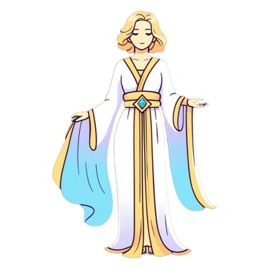 fullbody universe goddess Sophia, Ethereal Light Being, Made of starlight and fractals, Glowing white/gold skin with flowing translucent robes, Hair like galaxy mist, Jewelry made of stars and crystals sticker