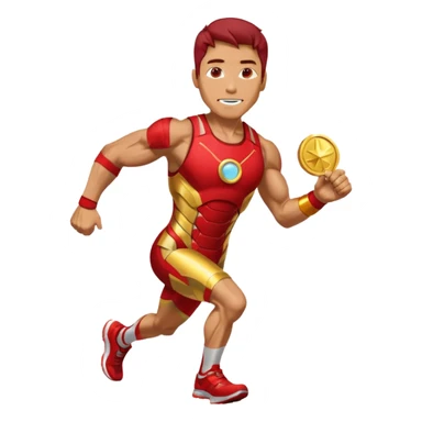 ironman picking running a marathon with gold medal sticker