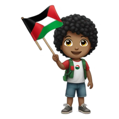 3 year old boy black hair waving Palestine flag in right hand sticker