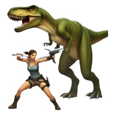 Lara Croft fighting a T-Rex sticker