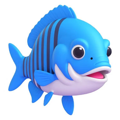blue bass fish, 3d emoji style sticker