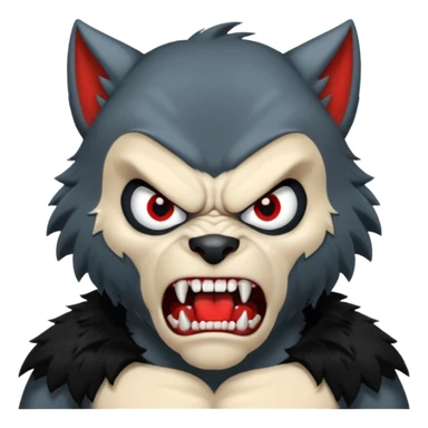 Create an emoji of Werewolf half bodied till waist sharp nails angry face black sticker
