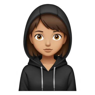 girl with short hair, brown eyes in black hoodie sticker