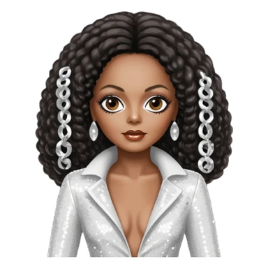 Diana Ross with long dark brown hair, white sequin outfit sticker