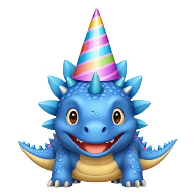 Long neck cartoon blue stegosaurus in a party hat  sticker