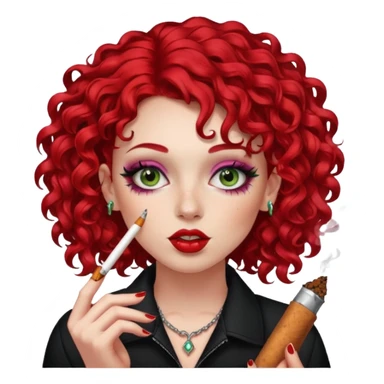 bright red curly hair alt girl with makeup and piercings smoking a joint sticker