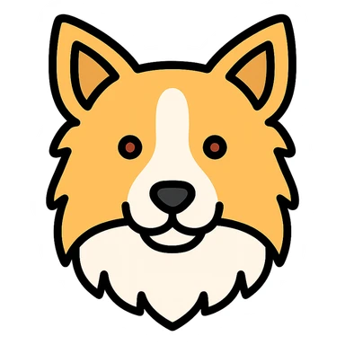 blonde and white border collie dog icon with color outline and black outlines sticker