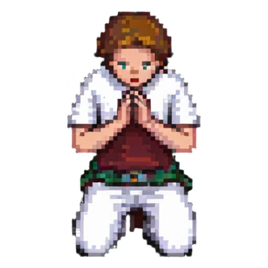 person kneeling in prayer with hands clasped sticker