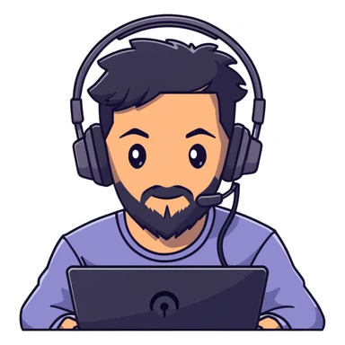 Detailed anime-style character with textured black hair, intense brown eyes, well-groomed black beard, and gaming headset with mic, dramatic anime lighting, detailed face sticker