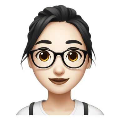 panda and girl with black hair, with glasses and nice smiling sticker
